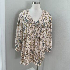 Rose+Olive Womens Plus 3X Floral Bird Peacock Tunic Blouse 3/4 Sleeve Shirt Top